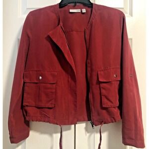 14th & Union Women's Burgundy Utility Jacket Roll Tab Sleeve Croppe